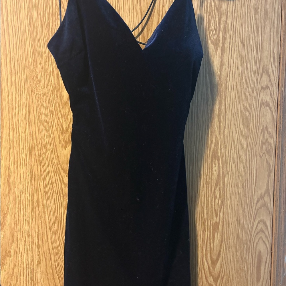 Backless/Strappy Blue Velvet Dress